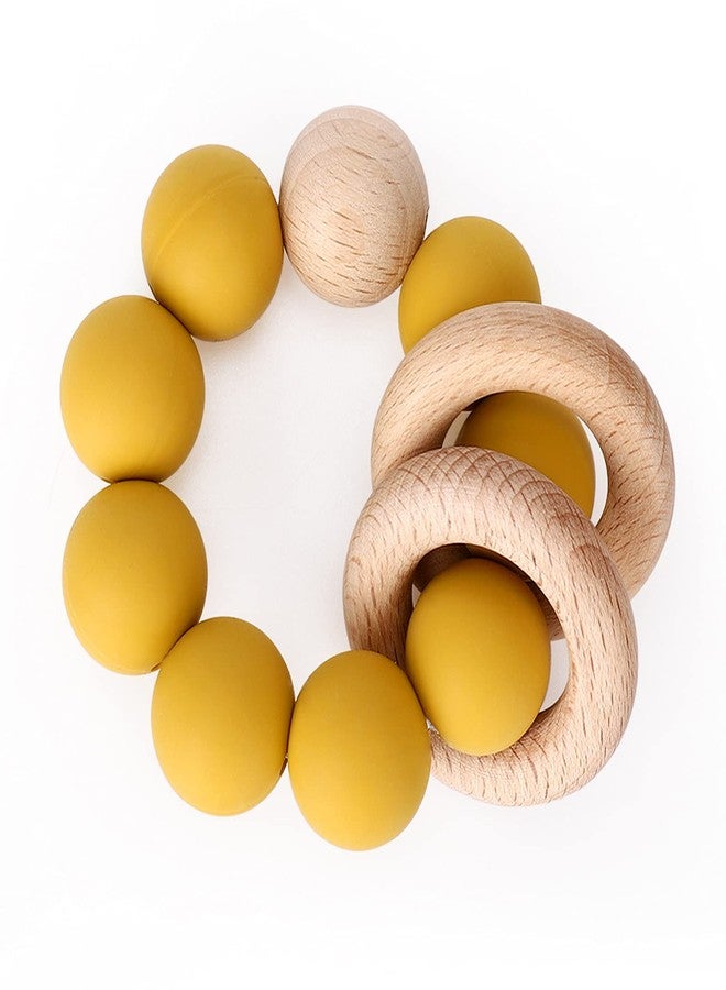 Socub Baby Teething Toy, Organic Baby Teething Ring, Silicone & Beech Baby Rattle Teether for 3+ Months, BPA Free, Mustard - Image 1